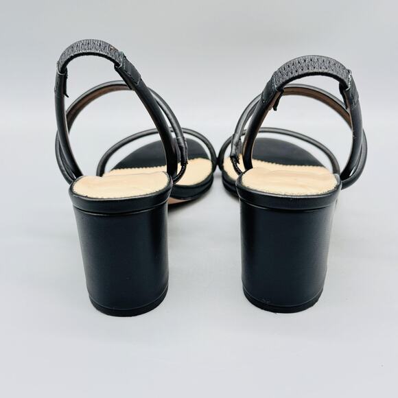 J Crew Sandals Womens 6 Black Leather Strappy Slingback Block Heel Dress Shoes - Picture 7 of 12